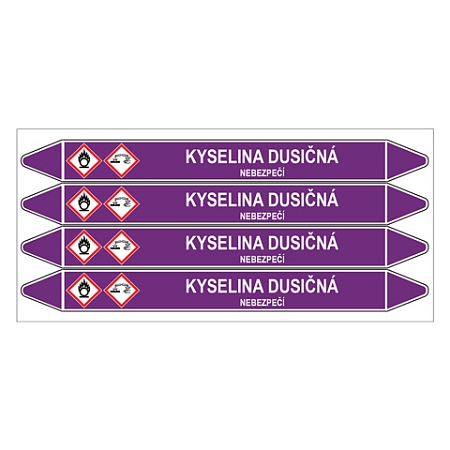 Značení potrubí, kyselina dusičná,4 ks, 250 × 26 mm